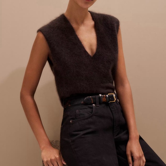 ME+EM burgundy brushed cashmere Sleeveless Knit Vest